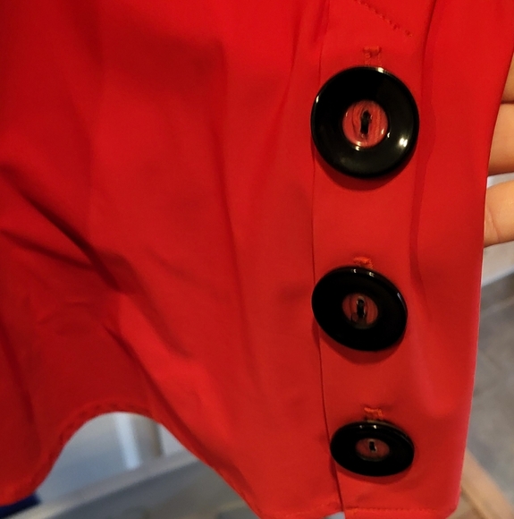 IC by Connie K Red Boatneck Hi Low Tunic Shirt with large cuffs SzXL Made in USA - Picture 6 of 7